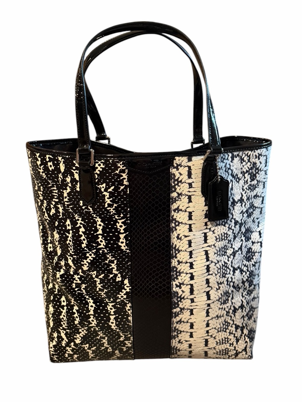 Coach Black & White Snakeskin Exotic Mix Print Tote 
NWT
